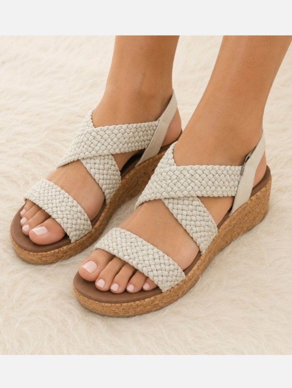 Skechers Beverlee Woven Metallic Wedge Sandal 7